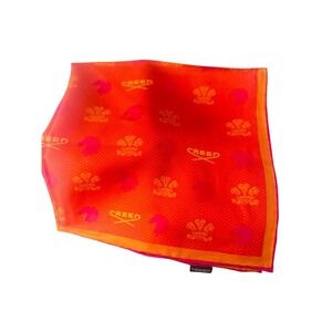 Creed Pocket Square Handkerchief Orange Pink Logo Print 18"x18"‎